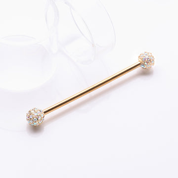 Detail View 1 of Golden Pave Sparkle Full Dome Industrial Barbell-Aurora Borealis